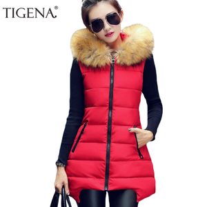 Groothandel-tigena plus size 4XL winter vest vrouwen 2017 mouwloze jas jas vrouwen vest vest warme capuchon lange vest vrouw