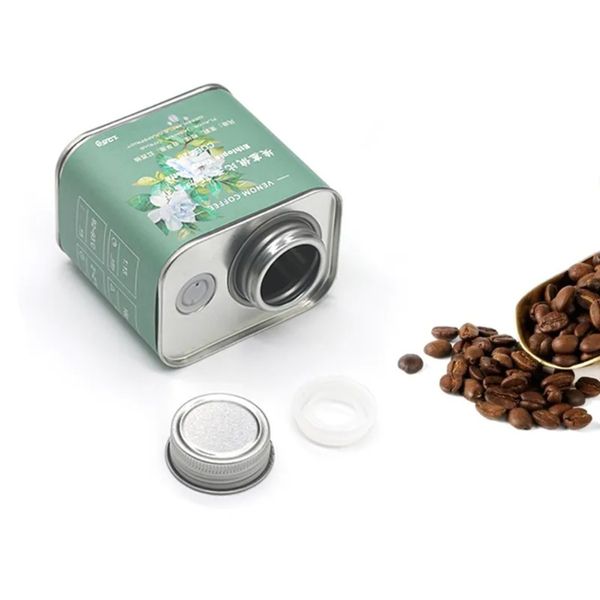 Venta al por mayor de hojalata cuadrada personalizada, contenedor de granos de café de 250g, caja de lata, embalaje con válvula de desgasificación G0913