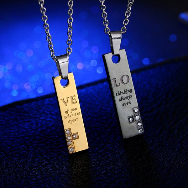 Venta al por mayor de acero de titanio personalizado TE AMO amantes colgante collar de acero inoxidable joyería personalizada regalos para parejas Envío Directo