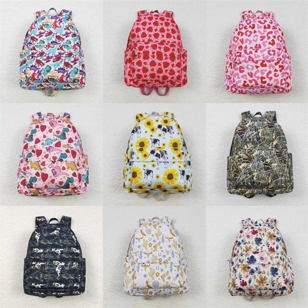 Venta al por mayor del niño al aire libre dinosaurios floral estampado de vaca portátil niños bolso de escuela niños bebé niño niña mochila boutique mochila 240115