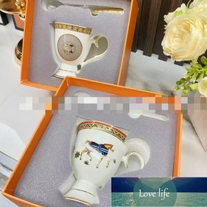 Groothandel Top keramische koffiekopje set koffieset lepel cadeaubakjes Cups's Wedding Home cadeau