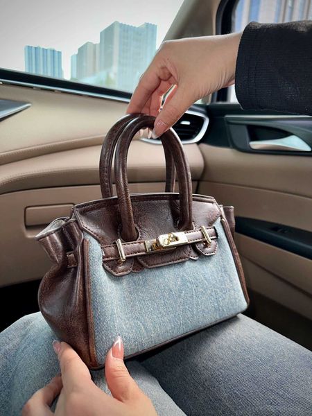 Venta al por mayor Top Original Bojin bolsos de mano tienda en línea Bolso de mezclilla versátil americano para mujer bolso de color contrastante con empalme informal con logotipo real