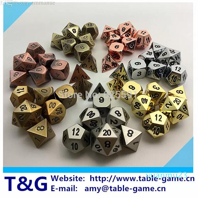 جودة البيع بالجملة 2023 جديد Metalic 7 Dice Set D4 D6 D8 D10 D ٪ D12 D20 لألعاب الطاولة RPG DADOS JOGOS DND لـ 11 هدية خاصة