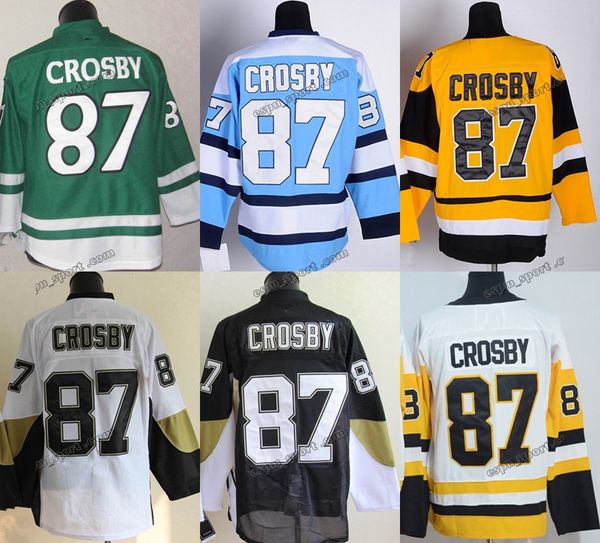 Venta al por mayor de calidad superior 87 Sidney Crosby camisetas de hockey sobre hielo todos los bordados cosidos C parche M-XXXL