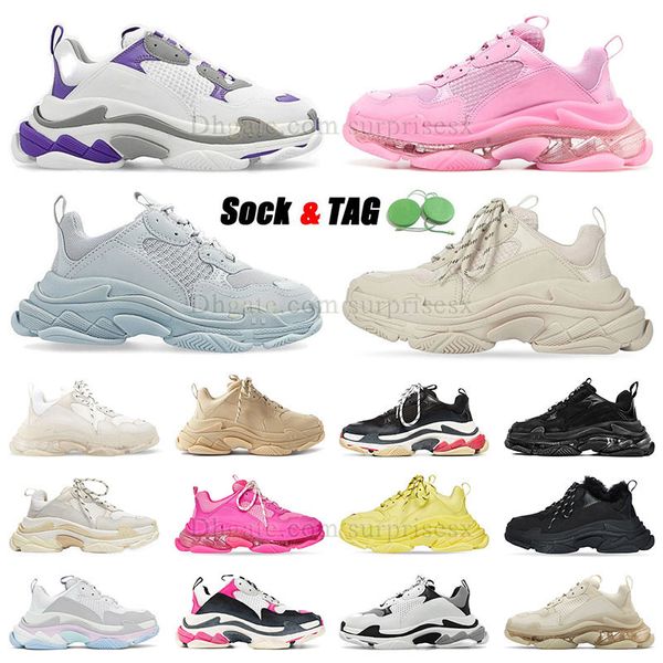 Venta al por mayor de calidad superior Triple S zapatos casuales Hot 2023 New Track 3 3.0 para hombre para mujer entrenador vintage beige blanco y negro rosa caliente piel de invierno peludo esponjoso zapatillas de deporte borrosas