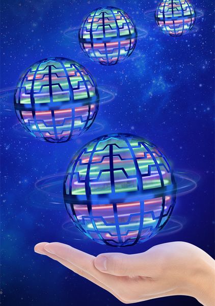 Venta al por mayor de juguetes personalizados Fidget Fly Spinner UFO Roundabout Fly Dna Ball Cool RC / bola eléctrica Flying Fidget Pop Toy Poppuck Flying Magic Ball Toy para niños
