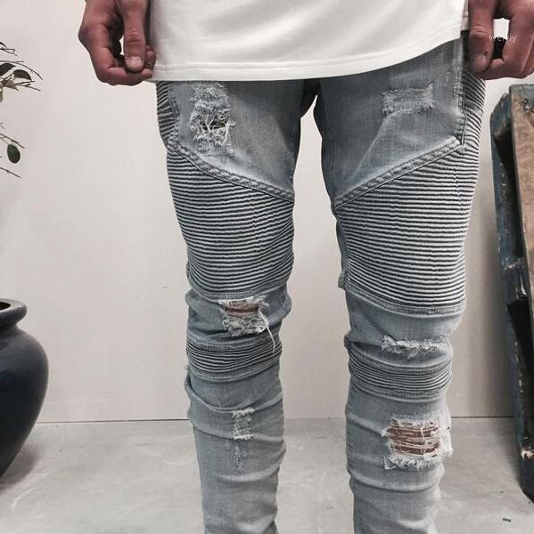 Jeans pour hommes Gros-tr Vêtements Beige / Bleu clair / noir Vêtements de créateurs pour hommes Pantalons en denim détruits Slim Biker Skinny Rock Ripped