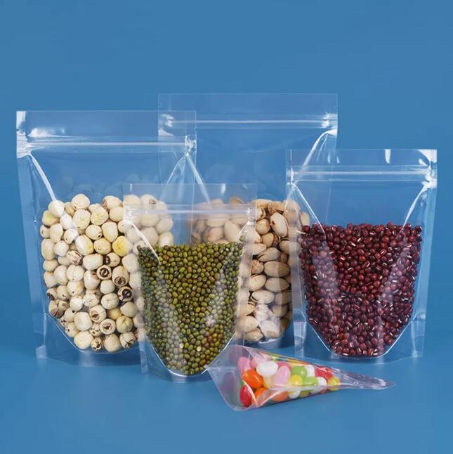 wholesale Transparent Food Packaging Self seal Bag Clear Stand Up Sealed Storage for Tea Nuts Candy Snack Reusable Pouch