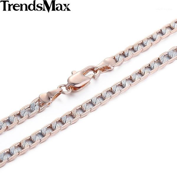 Cadenas al por mayor- Trendsmax personalizado 4 mm plano martillado cubano plata oro rosa collar lleno cadena para hombre para mujer joyería al por mayor regalo GN6