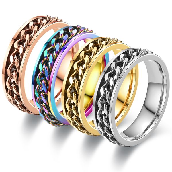 En gros à la mode 6mm en acier inoxydable chaîne rotative Spinner anneaux de mariage bague de fiançailles pour hommes femmes