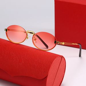 Groothandel trendy ovaal metalen goud frame zonnebril mode ins net rood dezelfde mannen en vrouwen vrije tijd toerisme bestuurder anti UV -ontwerper vintage eiwitten cartir met doos