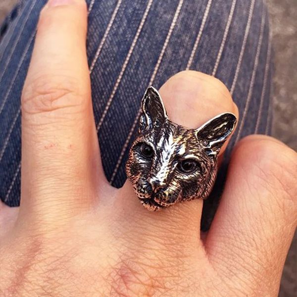 En gros de la tendance tendance personnalisée mignonne réglable Big Head Cat Ring Fashion Animal Kitty Jewelry 12pcs / Lot 240420