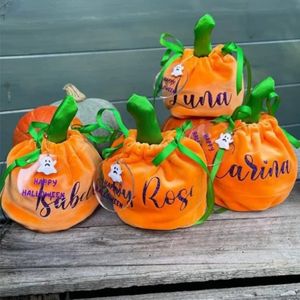 Venta al por mayor Truco o trato Bolsa de dulces Cubo Naranja Terciopelo Calabaza Cesta Bolsas de Halloween 1005