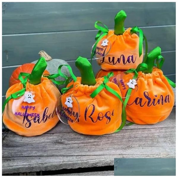 Venta al por mayor Truco o trato Bolsa de dulces Cubo Naranja Veet Cesta de calabaza Bolsas de Halloween Listas para enviar Entrega directa Dhxgt