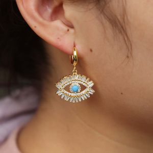 Groothandel-Turkse boze oog dangle oorbel voor vrouwen dame gelukkige ontwerp sieraden verharde cz turquoise steen hoge kwaliteit mode-sieraden