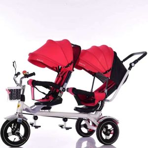 Vente en gros - Twins marque Poussette Enfant Poussette Sièges Tricycle Bébé pour Pliage Trois Roues Twins Tricycle Poussettes designer Matériel de haute qualité Luxe