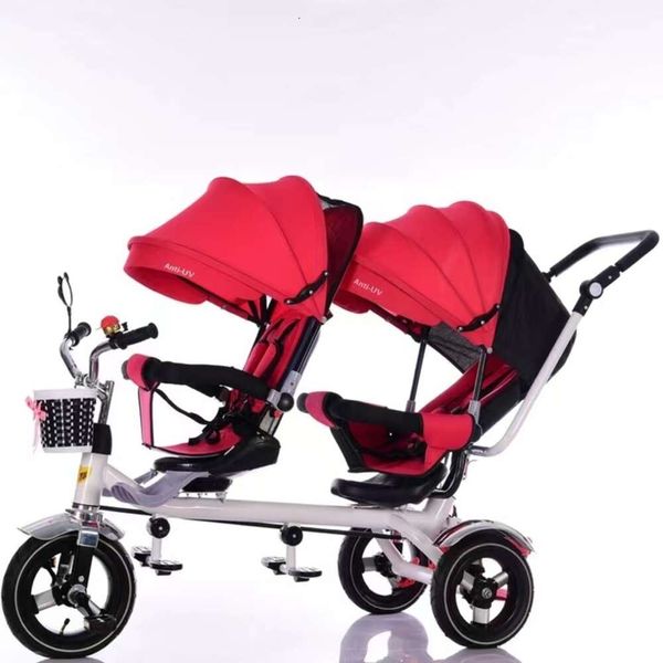 Venta al por mayor- Gemelos marca Cochecito Asientos de cochecito para niños Triciclo para bebés para plegar tres ruedas Gemelos Triciclo Cochecitos de bebé Diseñador Material de alta calidad Lujo