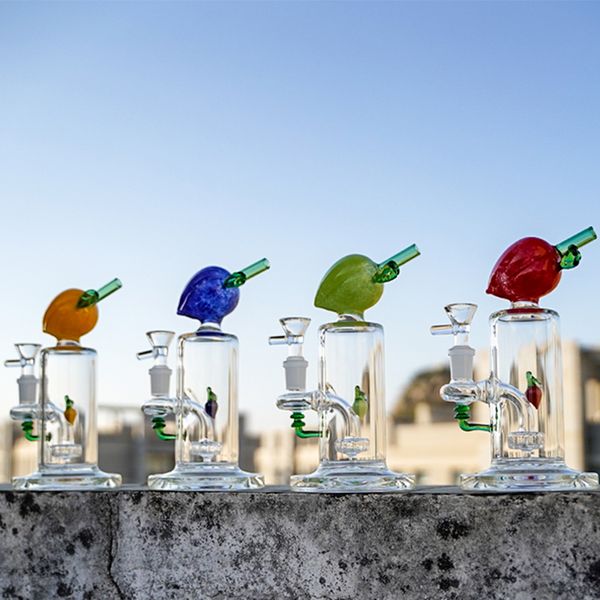 Únicos al por mayor melocotón Bong 7 pulgadas Tubos de vidrio de ducha de agua de la taza Perc percolador 14mm Mujer Dab Rigs Embriagador Bongs Frutas Quemador de Aceite Nuevo