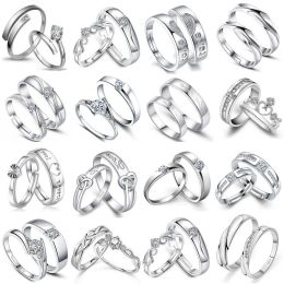 Gros unisexe élégant femmes fille 925S argent plaqué CZ grappes anneaux Couple amoureux charme mariée mariage fête anneaux bande bagues de fiançailles bijoux accessoires