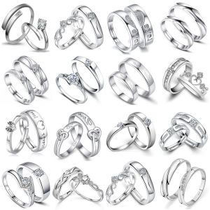 Gros unisexe élégant femmes fille 925S argent plaqué CZ grappes anneaux Couple amoureux charme mariée mariage fête anneaux bande bagues de fiançailles bijoux accessoires