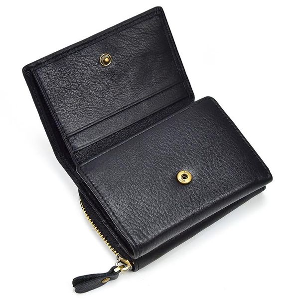 Vente en gros - Portefeuille de poche en cuir véritable unisexe Thrifold zip autour de la poche portefeuille court porte-monnaie à glissière Porte-monnaie Snap en cuir véritable