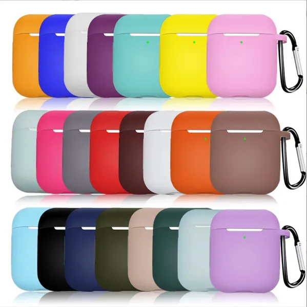 Venta al por mayor Funda de silicona universal Accesorios para auriculares para Airpods 2/1 Funda protectora para auriculares Fundas para auriculares para Apple Air pods 1 2 Estuches con paquete Hook pp