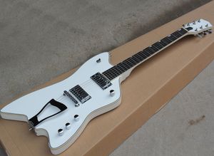 Guitare électrique blanche de forme inhabituelle, avec touche en palissandre, reliure crème, matériel chromé, peut être personnalisée, vente en gros
