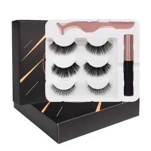 Venta al por mayor actualizado 3 pares de pestañas magnéticas Kit delineador de ojos pinzas reutilizables naturales gruesas pestañas postizas fáciles de usar