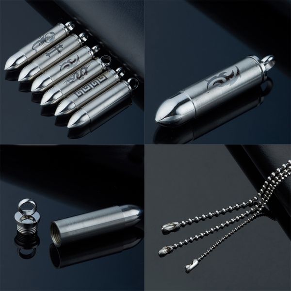 De gros! Urne Médaillons Pendentif Collier En Acier Inoxydable Cylindre Pill Case Crémation Bullet Lovers Memorial Couples Souvenir Bijoux Pour Hommes Femmes