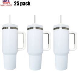 Entrepôt en gros de USA sublimation sublimation blanc brillant H2.0 40oz tasse isolée à double paroi en acier inoxydable exhabes