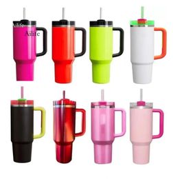 US Stock Neon hiver cosmo rose extincteur H2.0 40oz en acier inoxydable gobelers tasses avec couvercle et tasses de voitures de poignée en silicone