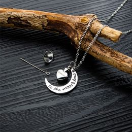 Groothandel-uxury unieke ontwerper titanium staal gegraveerde mooie schattige maan liefde hart hanger ketting met pest Urn houder 50cm