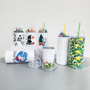 Venta al por mayor de figuras de muñecas con adorno de copa DIY con aislamiento al vacío, sublimación en blanco, vaso lowball de 10 oz con tapa de cúpula en blanco para mini figuras de resina, vendido por caja