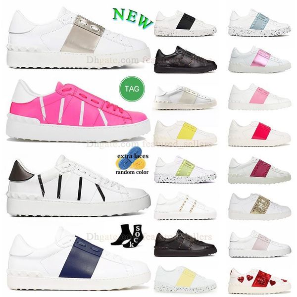 wholesale Zapatos de San Valentín negro blanco azul marino rosa azul picos dorados remaches mocasines de cuero zapatillas de deporte Valentinety zapatillas de deporte para hombre para mujer vestido casual zapato al aire libre