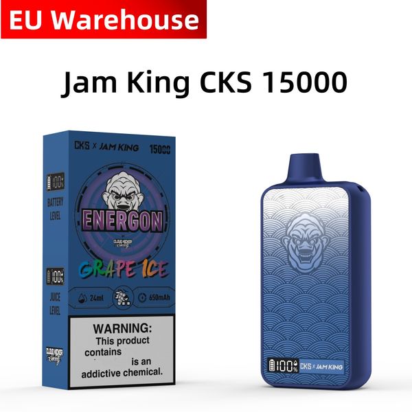 Vape en gros desechable 15000 barre de bouffée Jam King CKS Energon 15k 24 ml E-Liquide bouffée 20k jetable E cigarette écran LED affichage saveur de jus USB-C