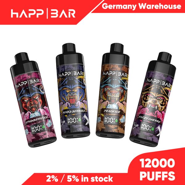 Vape Vape Happ Bar 12000 E Puffes de cigarette 18 vapes Vape Vape Deechable 20 ml Unités préfabillées 650mAh Batterie 0% 3% 5% Vaper à cigarette électronique