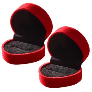 Caja de anillo con forma de corazón rojo de terciopelo, caja para presentación de joyería de boda y compromiso, soporte para caja de regalo, embalaje de joyería para amantes, venta al por mayor