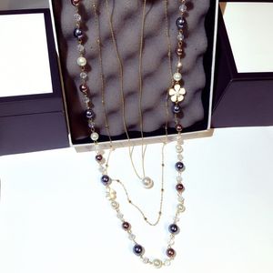 Vente en gros - version style classique élégant cristaux de fleurs perles longue chaîne multi 3 couches créateur de mode pull déclaration collier femme