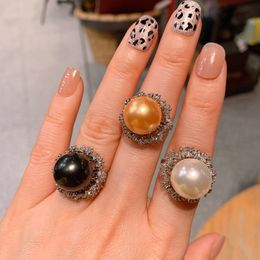 Groothandel vintage barokke mulit kleur natuurlijke schaal parel metaal overdrijving vinger ringen grote parels ringen voor vrouwen meisjes feest cadeau mode sieraden