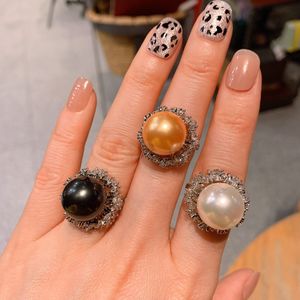 Groothandel vintage barokke mulit kleur natuurlijke schaal parel metaal overdrijving vinger ringen grote parels ringen voor vrouwen meisjes feest cadeau mode sieraden