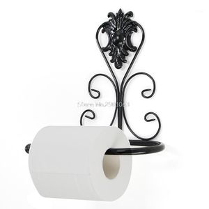 Cajas de pañuelos Servilletas Venta al por mayor- Soporte de rollo de toalla de papel higiénico de hierro vintage Estante de montaje en pared para baño Negro H06