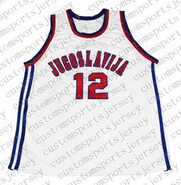 wholesale Vlade Divac # 12 Jugoslavija Nouveau maillot de basket-ball blanc cousu personnalisé avec n'importe quel nom de numéro HOMMES FEMMES JEUNES JERSEYS DE BASKET-BALL