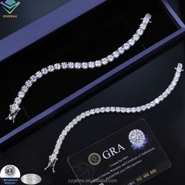 Chaîne de tennis de diamant VVS VVS Hip Hop Gra D Collier Moisanite Bracelet Fine Jewelry 925 Silver for Men Women Women