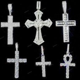 Venta al por mayor Vvs Moissanite diamante Cruz colgante 925 Plata de Ley Jesús para collar hombres mujeres joyería fina encanto RD8Q