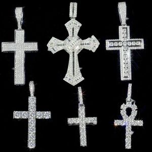 Groothandel VVS Moissanite Diamond Kruis hanger Sterling Sier Jezus Kruis voor ketting mannen vrouwen fijne sieraden charme