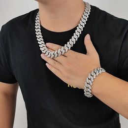 Collier de bijoux Hip Hop en diamant Vvs Moissanite, 20mm, chaîne à maillons cubains Miami, Bracelet en argent, vente en gros