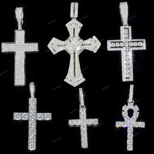 Pendentif en diamant Moissanite VVS, en argent Sterling, croix de jésus, pour collier pour hommes et femmes, bijoux fins, breloque, vente en gros