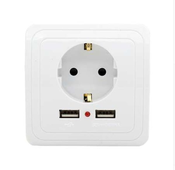 Prise de courant murale en gros mise à la terre, prise électrique standard européenne 16A avec double port de chargeur USB 2400mA pour mobile 110-250V