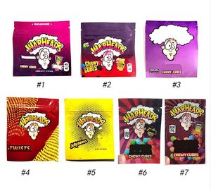 Groothandel Warheads Tassen 500mg Zure Twists Jelly Beans Chewy Cubes Packaging Bag 3 Types Hersluitbare ritssluiting Pouch Mylar -pakketten