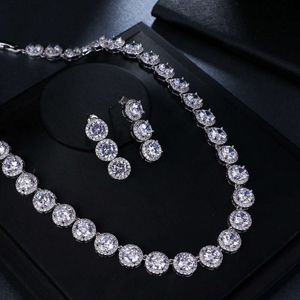 Bijoux de mariage en gros, boucles d'oreilles en Zircon cubique pour femmes, ensembles de colliers de mariée Tennis